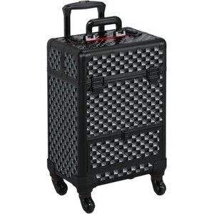 New Rolling Makeup Train Case with Wheels, Lockable Salon Trolley - Black/Red